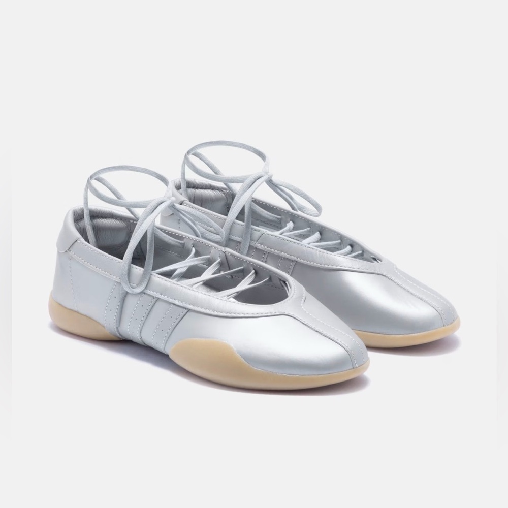 adidas Women's Silver Lace-Up Ballet Sneakers with Beige Soles